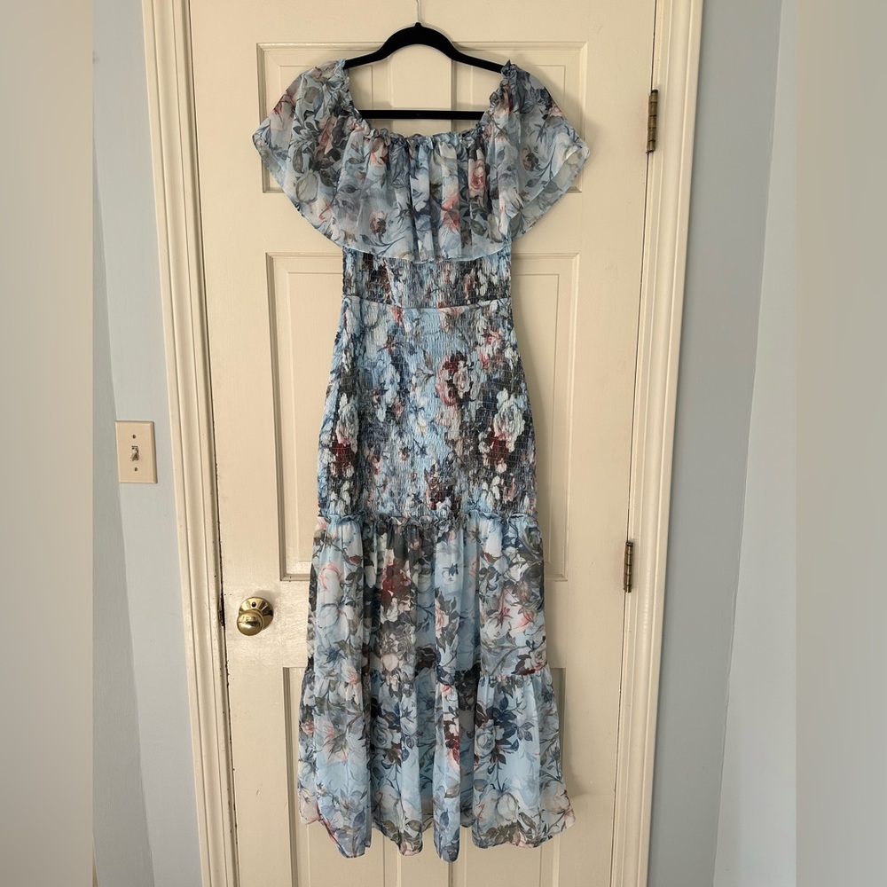 Baltic Born Floral Off-Shoulder Dress - Blue and Pink